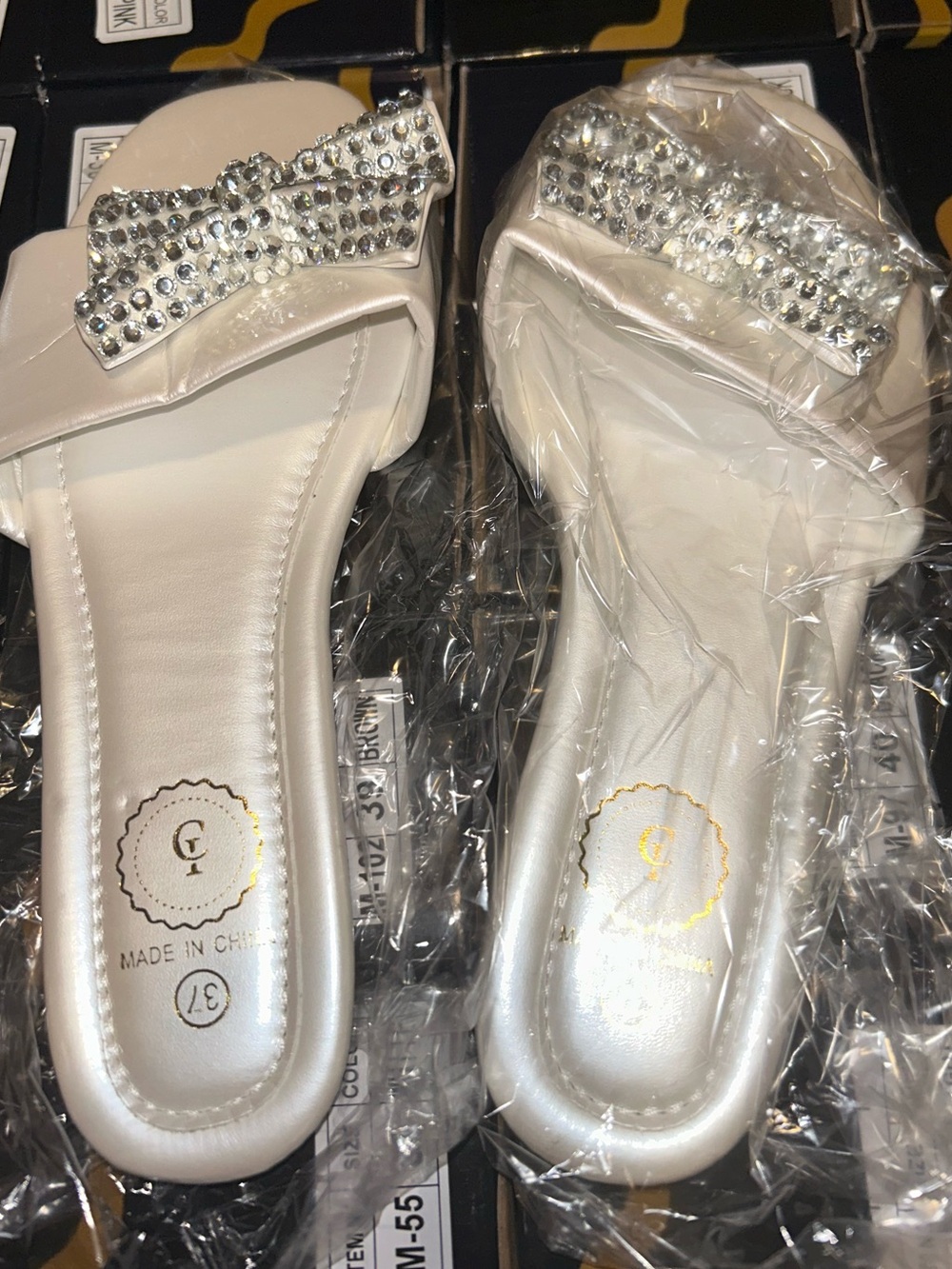 Women's White Jeweled Bow Slide Mules